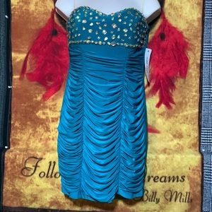 LOVE REIGN by AS U WISH-women’s teal decorated/bedazzled sleeveless mini dress